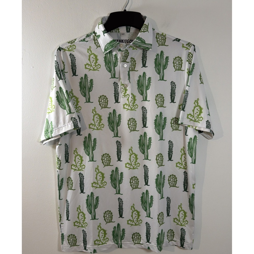 Shank It Golf Shirt Men Medium Golf Polo Short Sleeve Performance‎ Cactus Fun